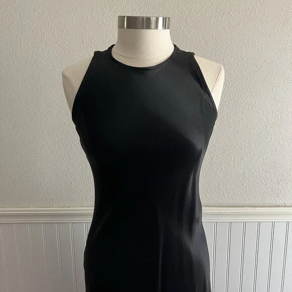 Vintage 90s XOXO Sleeveless Bias Cut Tank Dress High Neck Shiny Shimmer Black S - Picture 3 of 12